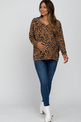 Camel Leopard Print Knit Long Sleeve Maternity Top