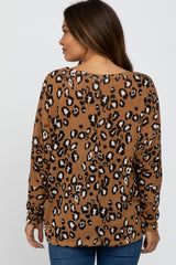 Camel Leopard Print Knit Long Sleeve Maternity Top