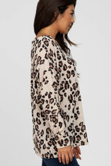 Ivory Leopard Print Knit Long Sleeve Top