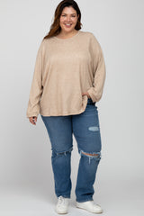 Beige Waffle Knit Dolman Sleeve Plus Top