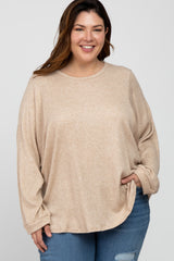 Beige Waffle Knit Dolman Sleeve Plus Maternity Top