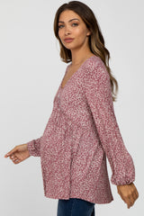 Mauve Floral V-Neck Babydoll Maternity Top