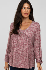 Mauve Floral V-Neck Babydoll Top