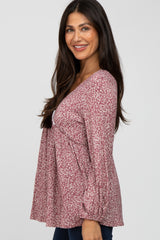 Mauve Floral V-Neck Babydoll Top