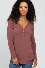 Burgundy Soft Button Front Round Hem Maternity Top