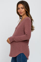 Burgundy Soft Button Front Round Hem Maternity Top