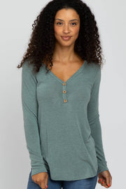 Light Olive Soft Button Front Round Hem Top