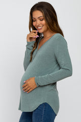 Light Olive Soft Button Front Round Hem Maternity Top