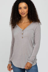 Taupe Soft Button Front Round Hem Maternity Top