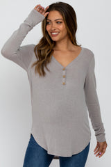 Taupe Soft Button Front Round Hem Maternity Top