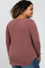 Burgundy Soft Button Front Round Hem Maternity Plus Top