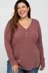 Burgundy Soft Button Front Round Hem Maternity Plus Top