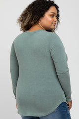 Light Olive Soft Button Front Round Hem Maternity Plus Top