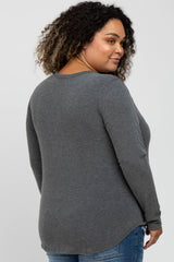 Charcoal Soft Button Front Round Hem Maternity Plus Top