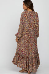 Mocha Floral Button Front Maternity Maxi Dress