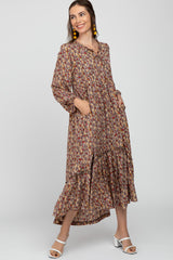 Mocha Floral Button Front Maternity Maxi Dress