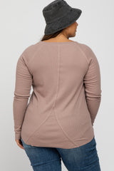 Mauve Ribbed Knit Long Sleeve Plus Top