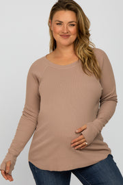 Mauve Ribbed Knit Long Sleeve Plus Maternity Top