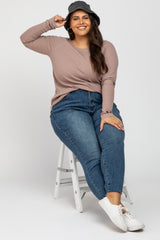 Mauve Ribbed Knit Long Sleeve Plus Top