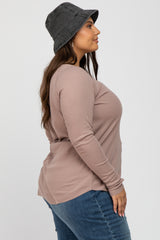 Mauve Ribbed Knit Long Sleeve Plus Top