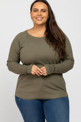 Olive Ribbed Knit Long Sleeve Plus Maternity Top