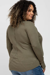 Olive Ribbed Knit Long Sleeve Plus Maternity Top