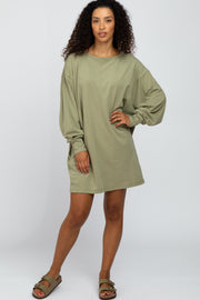 Light Olive Long Dolman Sleeve Dress