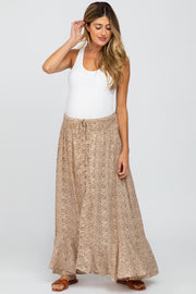 Taupe Ditsy Floral Hi-Low Button Front Maternity Skirt