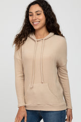 Taupe Ribbed Hooded Maternity Top