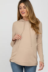 Taupe Ribbed Hooded Maternity Top