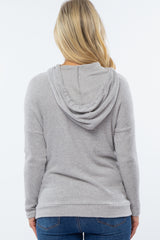 Heather Grey Ribbed Hooded Maternity Top