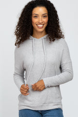 Heather Grey Ribbed Hooded Maternity Top