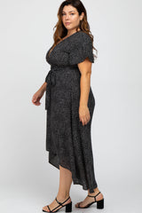 Black Dot Print Plus Hi-Lo Wrap Dress