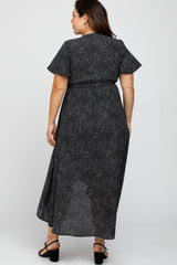 Black Dot Print Plus Hi-Lo Wrap Dress