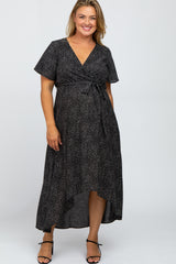 Black Dot Print Maternity Plus Hi-Lo Wrap Dress