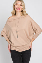 Beige Soft Knit Off Shoulder Top