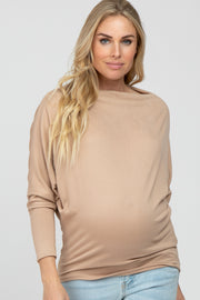 Beige Soft Knit Off Shoulder Maternity Top