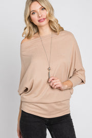 Beige Soft Knit Off Shoulder Top