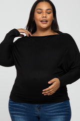 Black Soft Knit Off Shoulder Maternity Plus Top