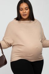 Beige Soft Knit Off Shoulder Maternity Plus Top