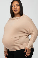 Beige Soft Knit Off Shoulder Maternity Plus Top