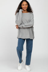 Heather Grey Waffle Knit Long Sleeve Top