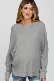 Heather Grey Waffle Knit Long Sleeve Maternity Top