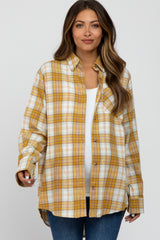 Yellow Plaid Button Up Collared Flannel Maternity Top