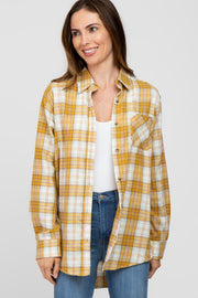 Yellow Plaid Button Up Collared Flannel Top