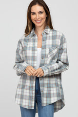 Blue Plaid Button Up Collared Flannel Top