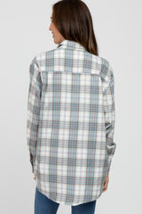 Blue Plaid Button Up Collared Flannel Top