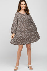 Mocha Floral Long Sleeve Babydoll Maternity Dress