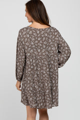 Mocha Floral Long Sleeve Babydoll Dress