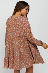 Rust Floral Long Sleeve Babydoll Maternity Dress